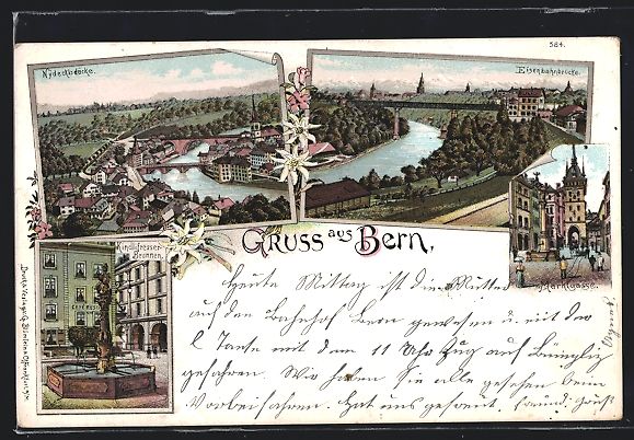 Cartes postales: Litho Bern, Eisenbahnbrücke, Marktgasse – D'occasion à Berlin par bartko-reher