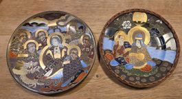 2 Antike japanische Satsuma Teller ca. 1920 Moriage & Gold
