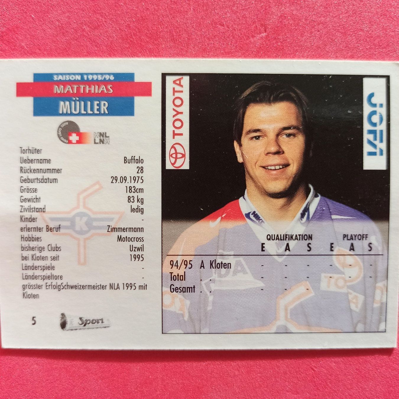 Carte collezionabili: Matthias Müller - EHC KLOTEN - 1995/96 – Usato da Dübendorf venduto da kb86_MOVIE 1