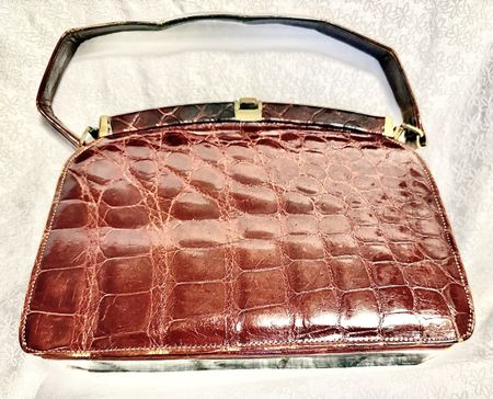 Französische Vintage Damenhandtasche aus Krokodilleder