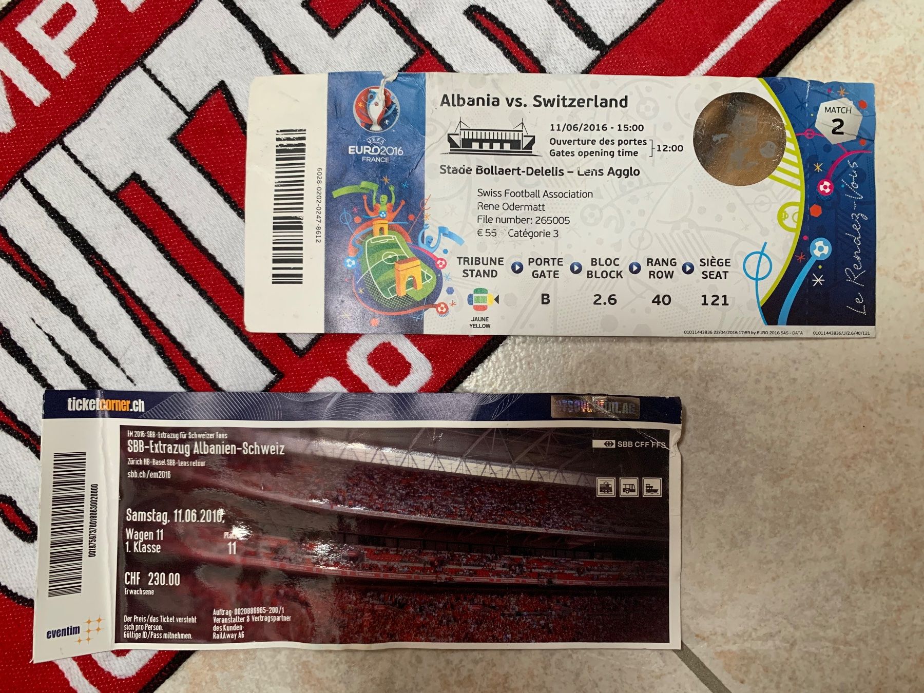 Foulard & Sciarpe: Fussball Schal + Ticket ALB-SUI EM 2016 Lens – Usato da Mels venduto da RicciW86 2