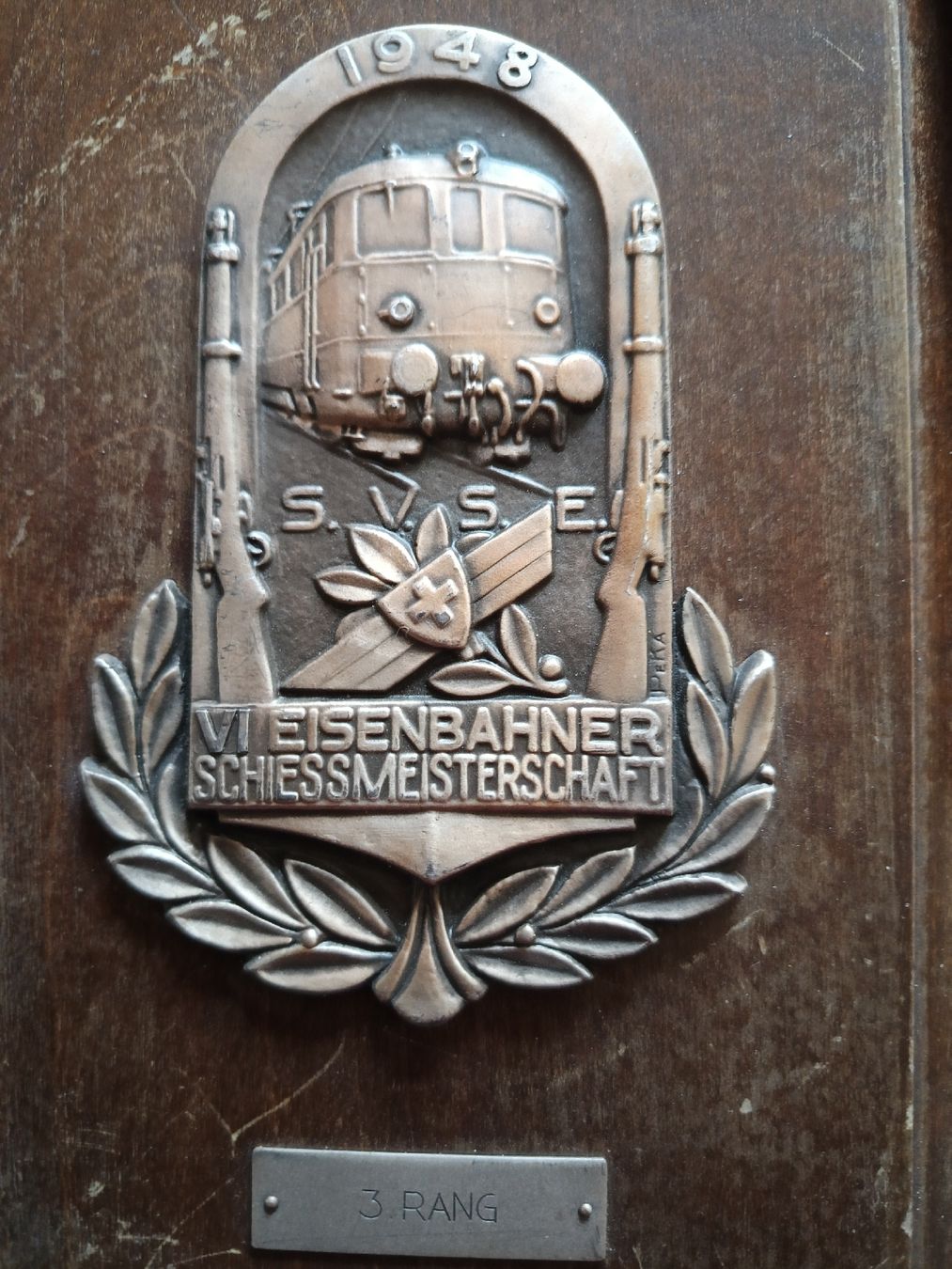 Medaillen: Plaque  Eisenbahner Schiessmeisterschaft 1948 train Bahn – Gebraucht aus Bex von Canouille 2