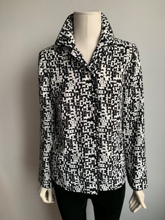 AKRIS: Super elegante neue Bluse, schwarz/weiss gemustert 36