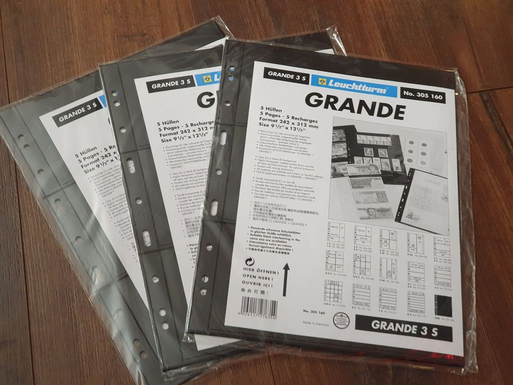 Sammelhüllen Leuchtturm KUNSTSTOFFHÜLLEN GRANDE, 2 WAAGERECHTE STREIFEN, GLASKLAR, 5ER PACK Leuchtturm Xxl