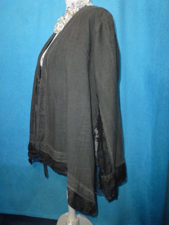 KEKOO LEINEN JACKE MIT SPITZENEINSATZ GR L ANTHRAZIT LEINEN