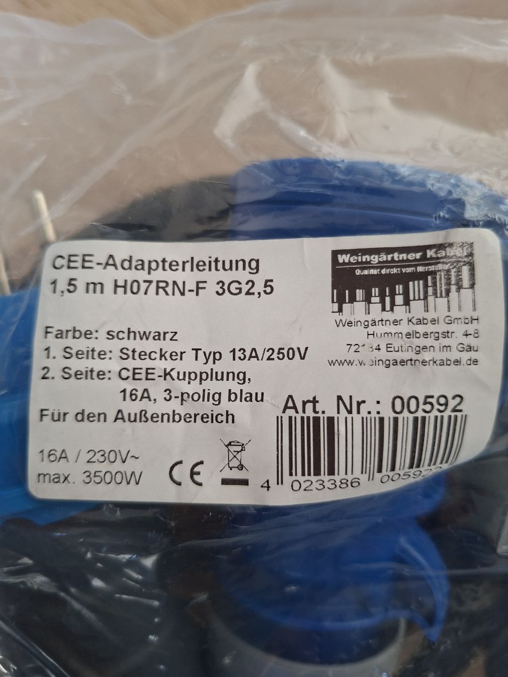 Kabel: CEE Adapterleitung 1.5m CEE auf CH T23 – Neu und originalverpackt aus Winterthur von CBerger01 2