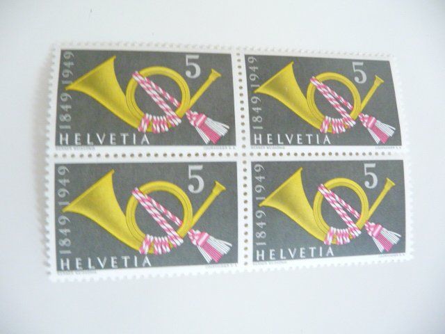 Alle Briefmarken: 1949 Viererblock  100 Jahre Eidgenössische Post / postfrisch – Neu (gemäss Beschreibung) aus Kloten von zimboida 1