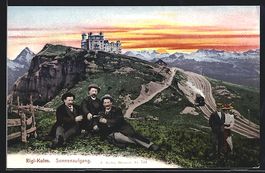 Rigi-Kulm, Wanderer bei Sonnenaufgang mi