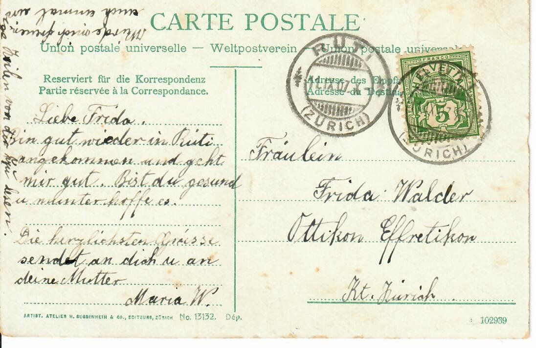 Cartoline postali: Rüti Zürich 1907 – Usato da Hochdorf venduto da Ziegel-16 1