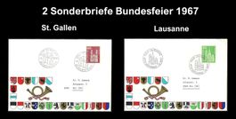 2 Sonderbriefe Bundesfeier 1967, Lausanne und St.Gallen