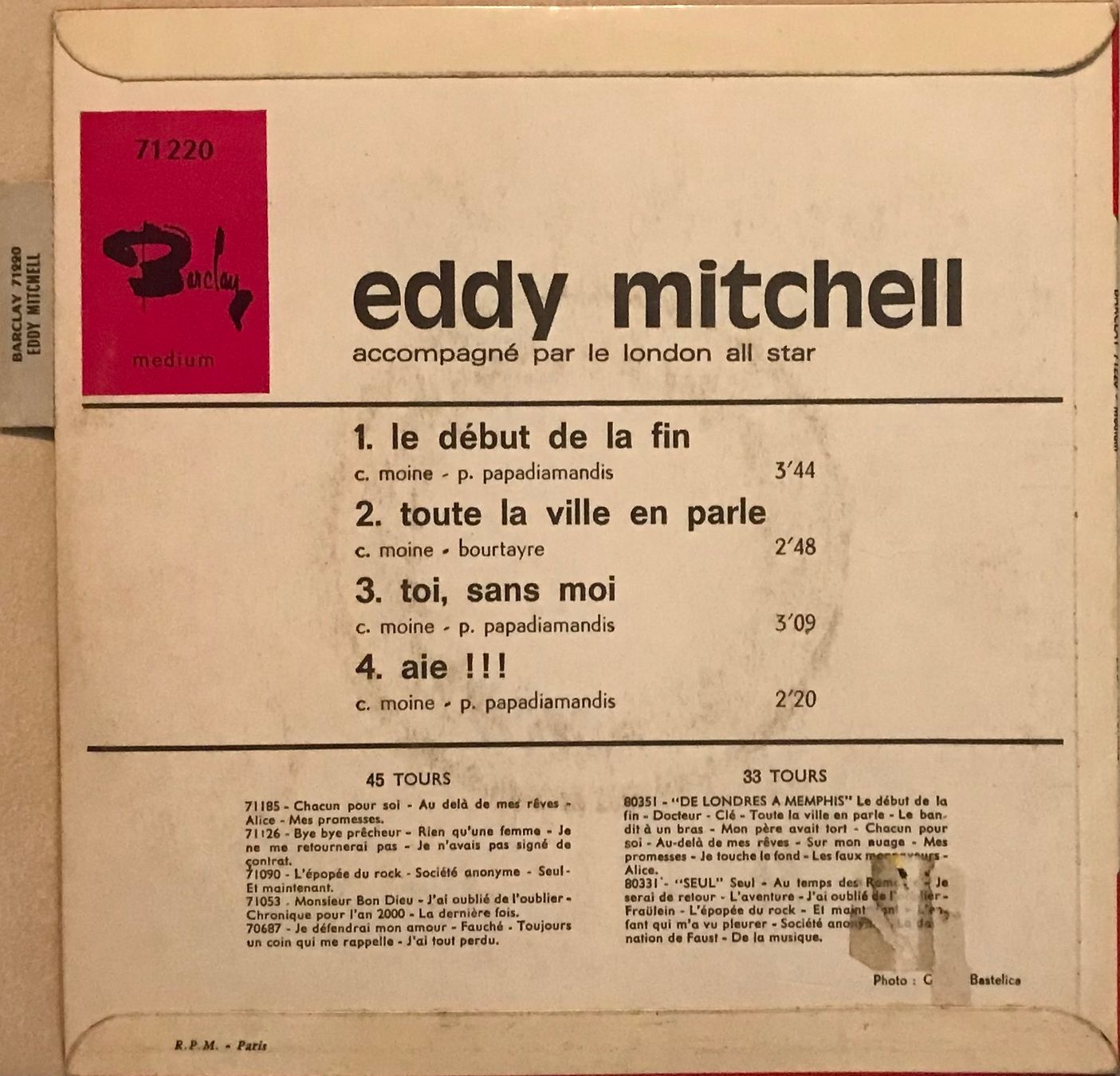 Dischi in vinile: EDDY MITCHELL - TOI, SANS MOI – Usato da Bussigny venduto da vinyl-pas-cher 1