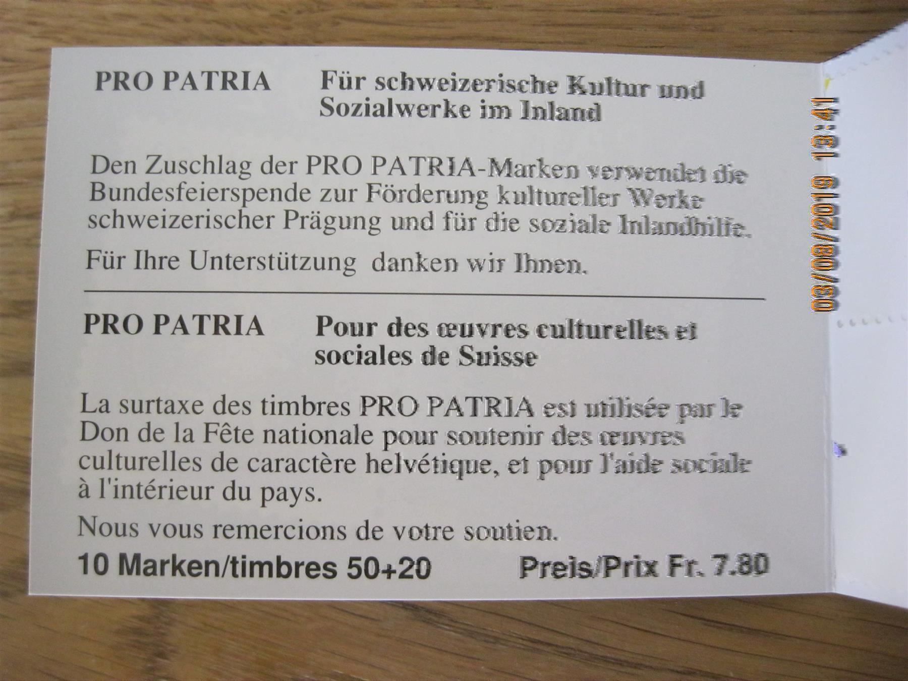 Tutti i francobolli: 1992 Pro Patria Markenheft Postfrisch – Nuovo (secondo la descrizione) da Affoltern am Albis venduto da Andrezc 2