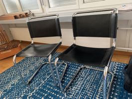4 Freischwinger Stühle schwarz Leder verchromt gebraucht
