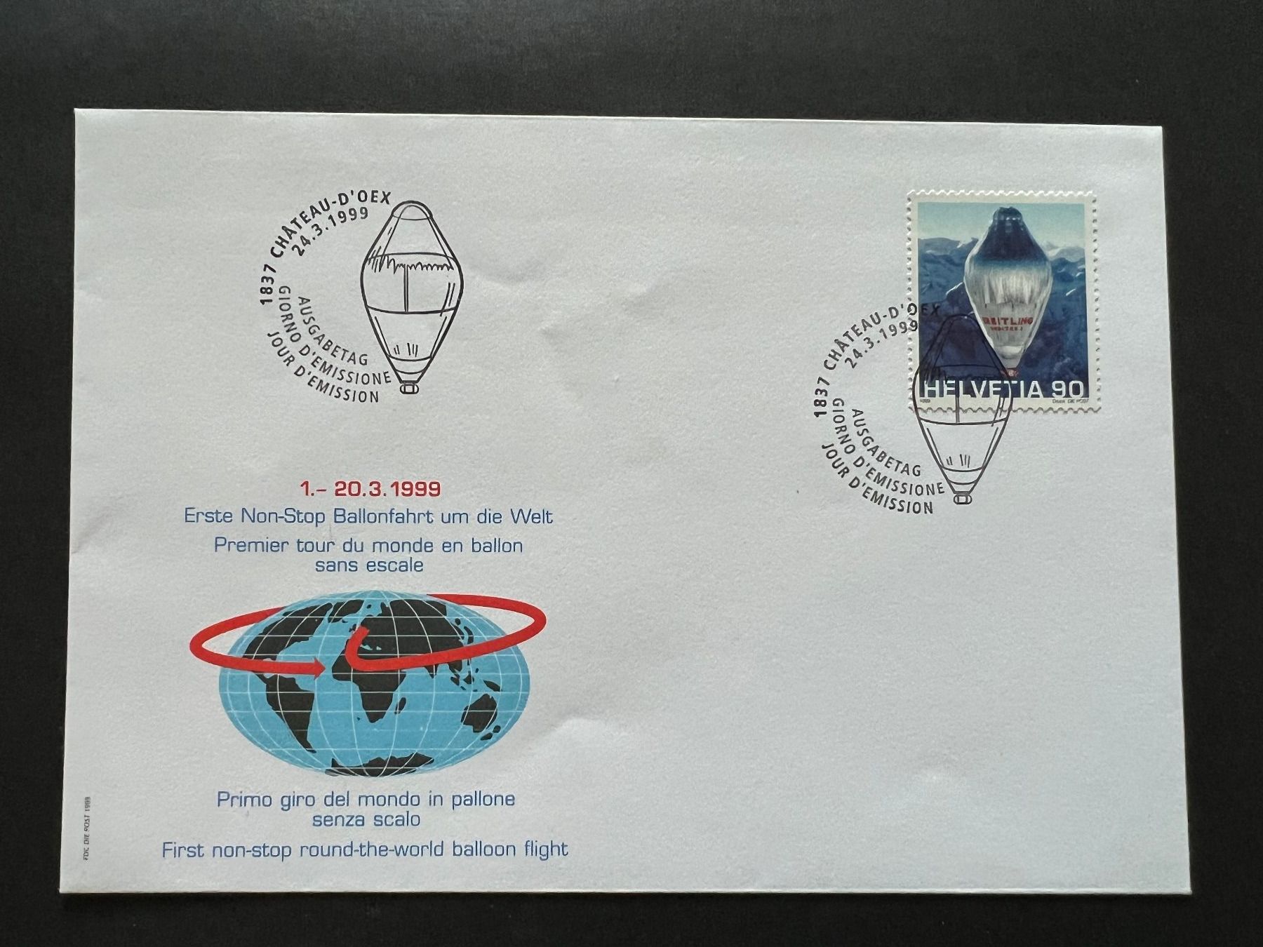 Alle Briefmarken: Flugbrief Breitling Ballonfahrt FDC  (E329) – Gebraucht aus Hinwil von Sidi4