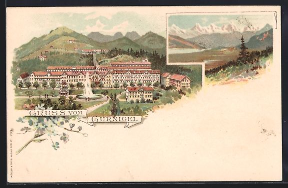 Cartoline postali: Lithographie Gurnigel, Blick zum Ort – Usato da Berlin venduto da bartko-reher