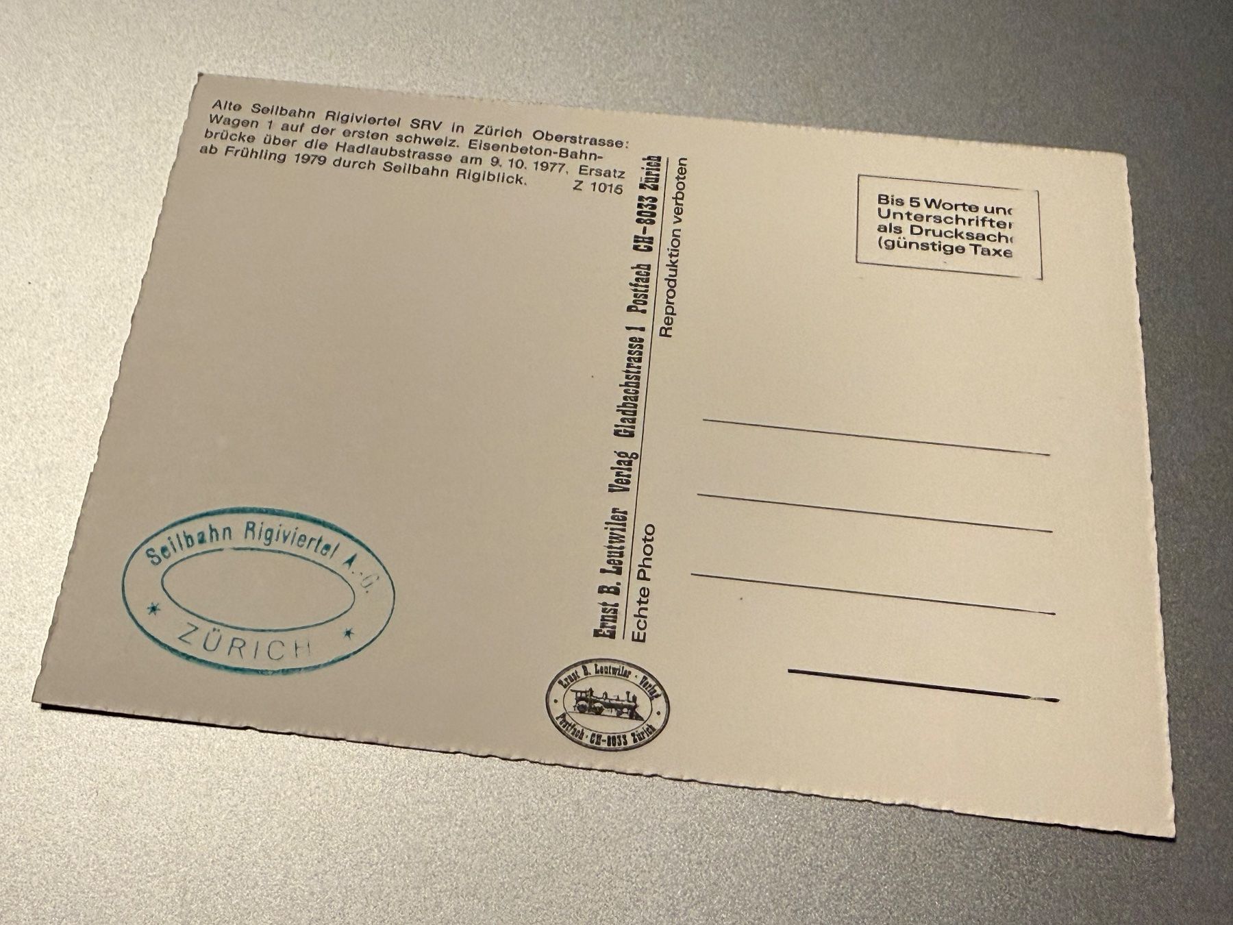 Cartoline postali: Postkarte Seibahn Rigiblick Zürich – Usato da Brütten venduto da Hst1 1