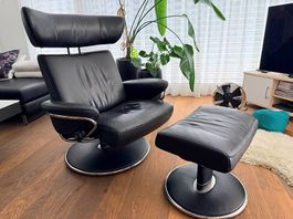 Stressless Sessel Jazz Leder schwarz mit Hocker