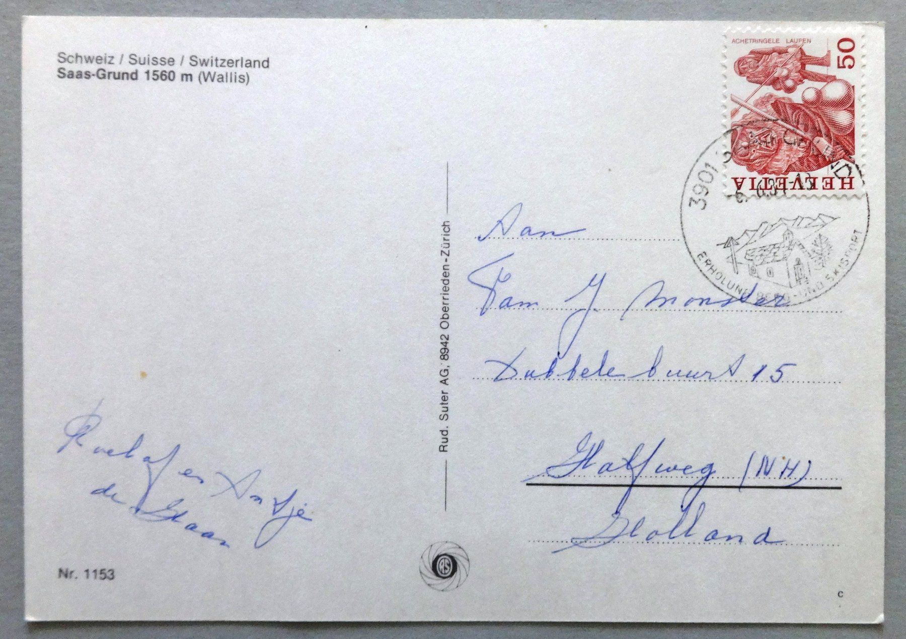Cartoline postali: Saas-Grund 1560 m – Usato da Fétigny venduto da Billy2miny 1