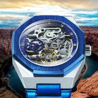 Montre squelette bleutée, automatique, design unique !