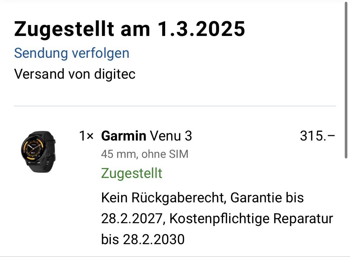 Garmin Smartwatch: Garmin Venu 3 45mm top Zustand – Usato da Mutten venduto da thomann1969 1