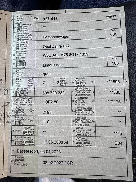 Autos: Opel Zafira B 2.2 – Gebraucht aus Glattbrugg von mari0710 2