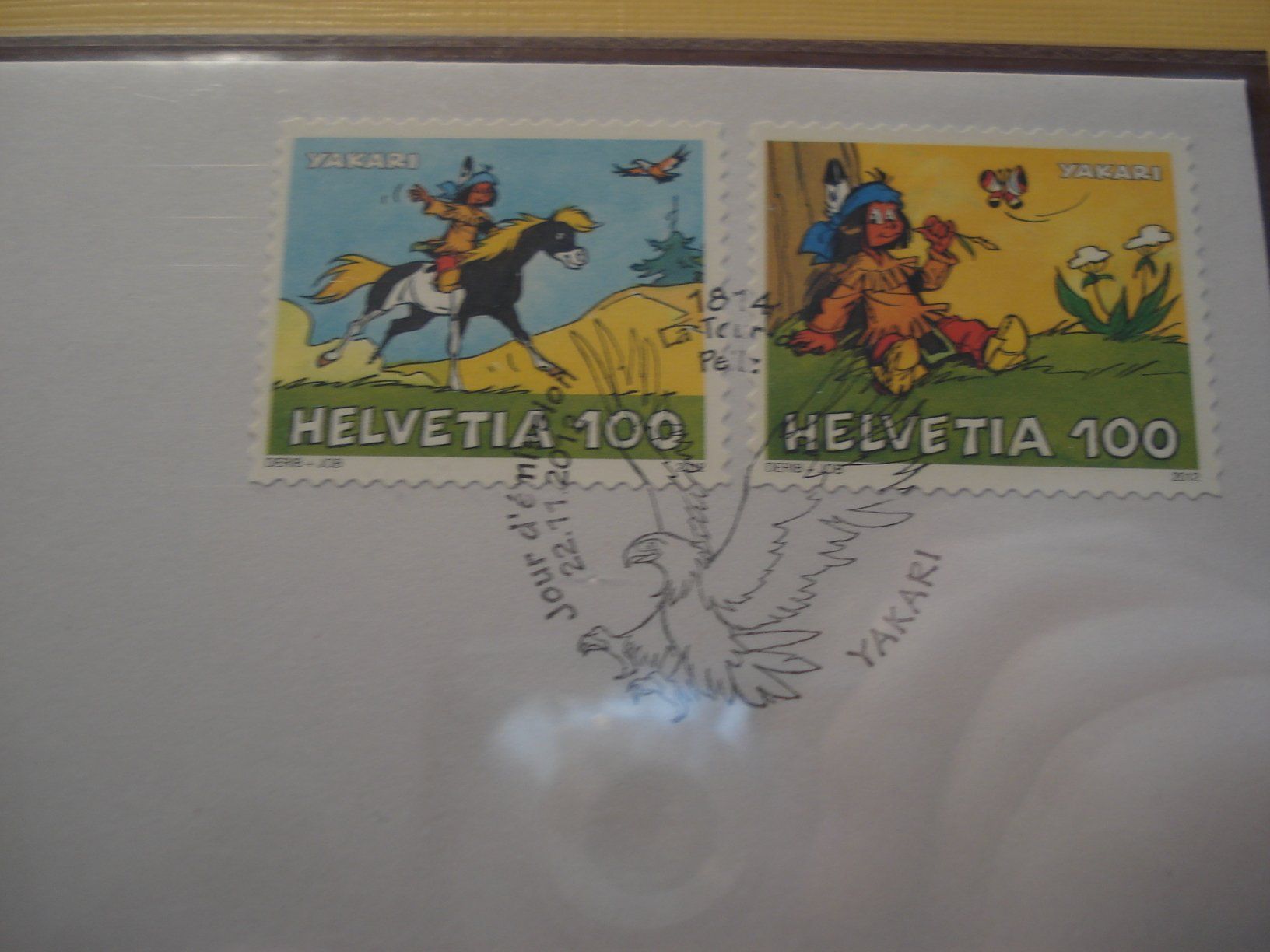 Tutti i francobolli: Abart FDC Yakari, 2012, Eckzahnstanzung – Usato da Niederwil AG venduto da morostahu
