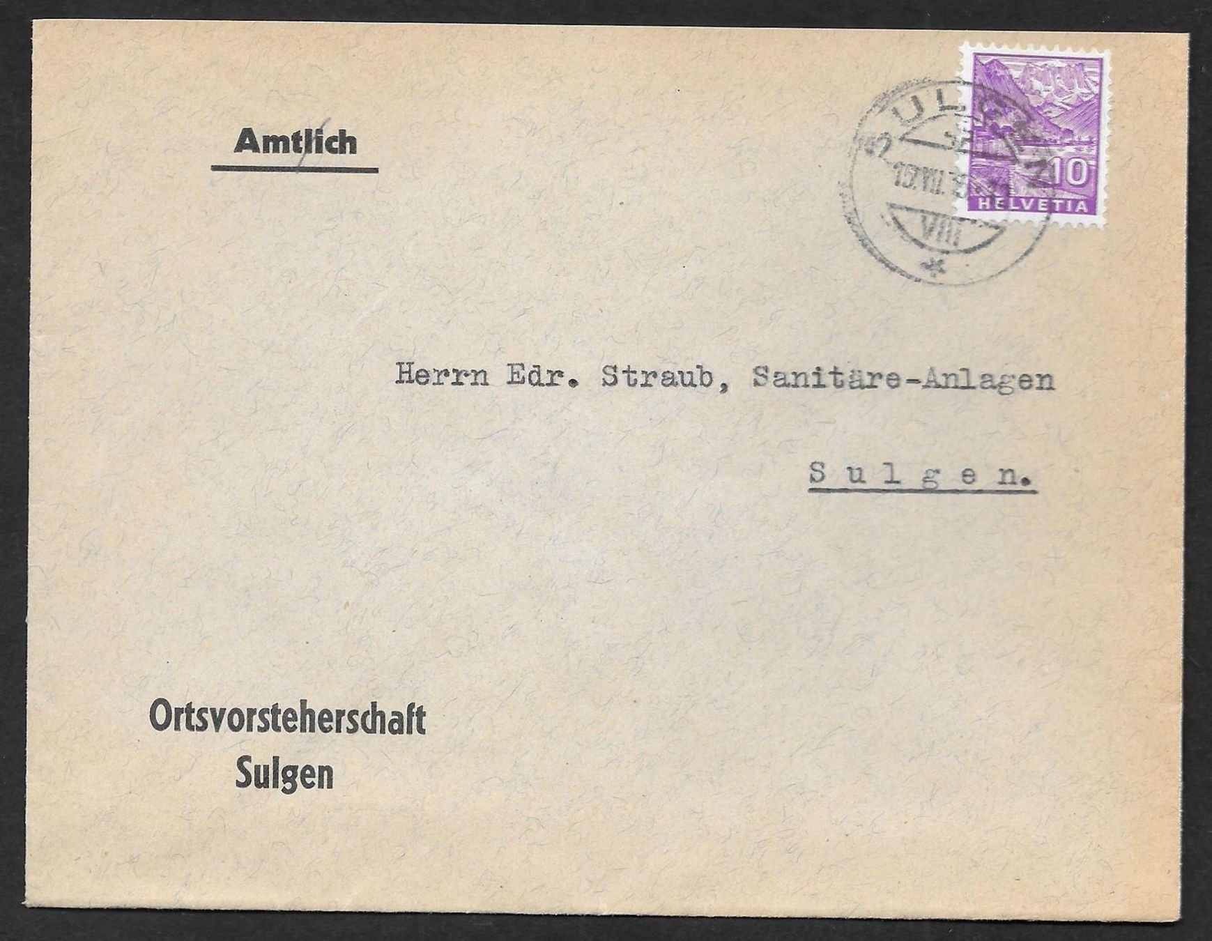 Tutti i francobolli: Sulgen Bedarfsbrief Ortsvorsteherschaft 15.7.1935 – Usato da Olten venduto da clotaldi
