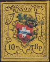 Rayon II (gelb) T.40 B-RU, Eckrandstück mit blauem P.D /BERN