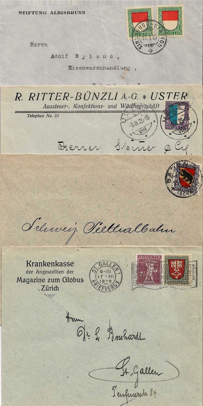 Alle Briefmarken: 4 Pro Juventute - Briefe – Gebraucht aus Zürich von Philacat11