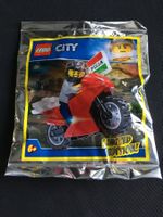 Lego City Minifigur 951909 Pizza Kurier auf Motorrad
