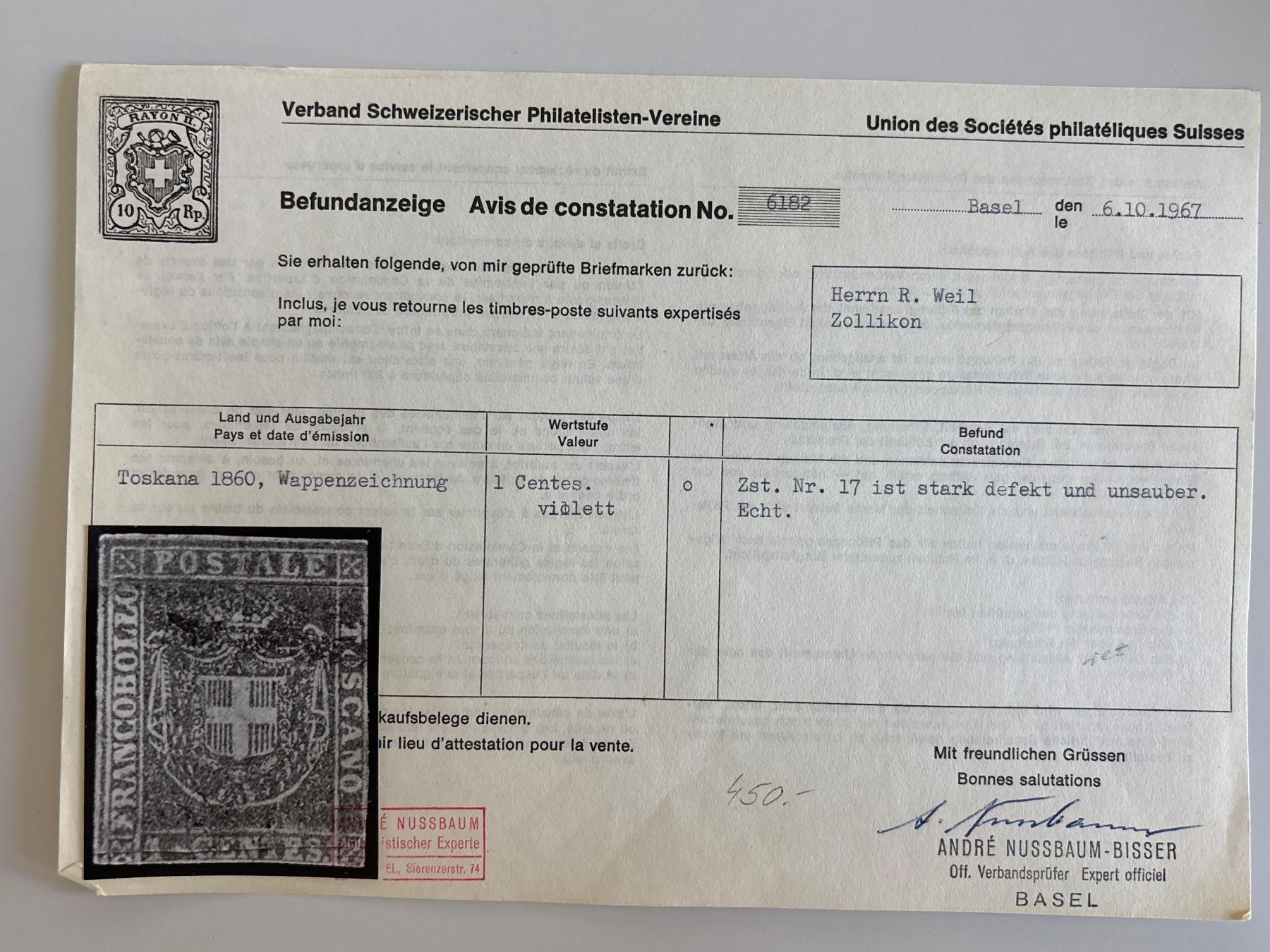 Alle Briefmarken: Marke Toskana 1860 – Gebraucht aus Adliswil von derrick0825 2