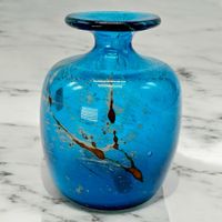 Vase en verre d'art soufflé MDINA bleu turquoise unique
