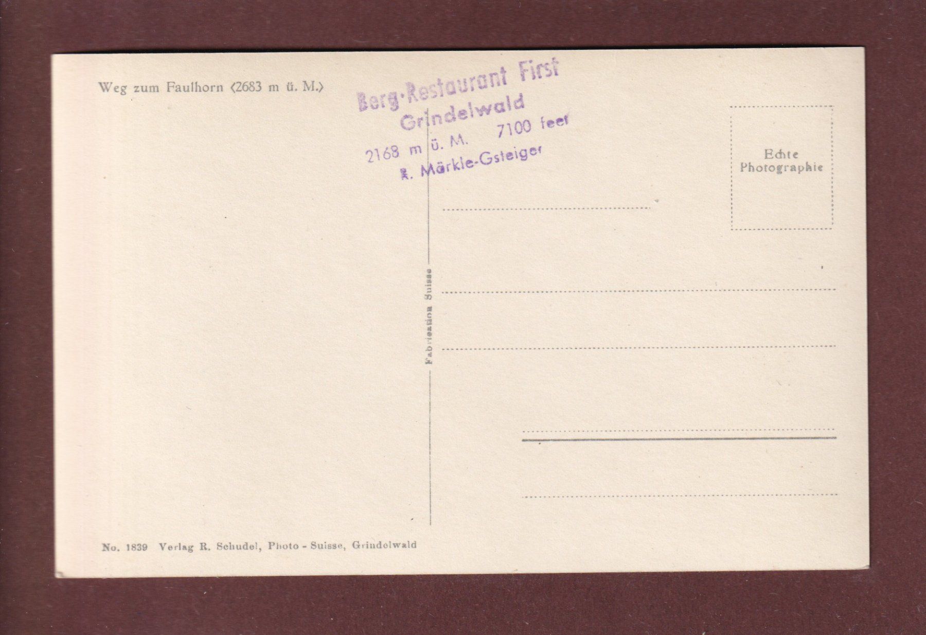 Cartoline postali: Weg zum FAULHORN – Usato da Pully venduto da nicecards 1
