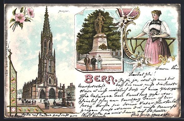Cartoline postali: Litho Bern, Blick auf Münster, Adrian v – Usato da Berlin venduto da bartko-reher