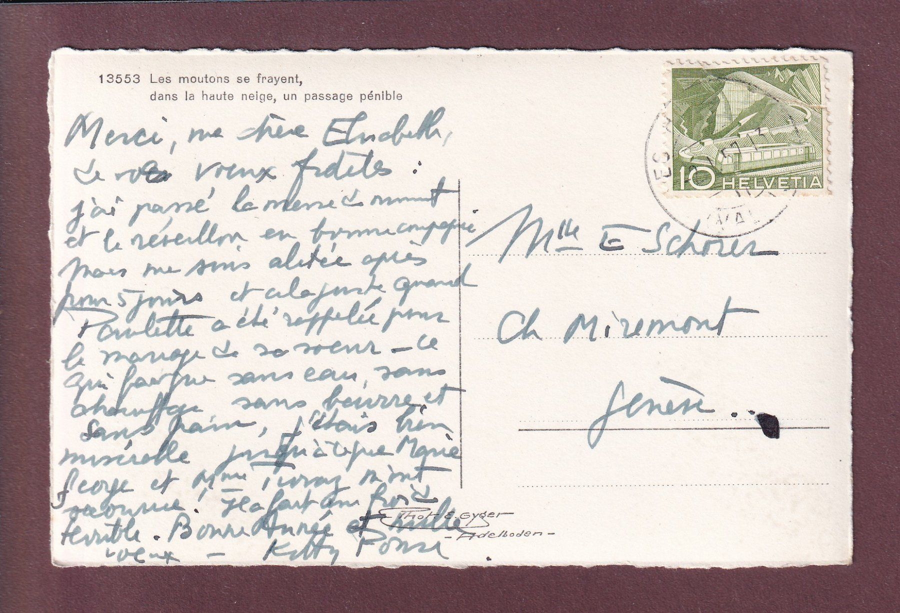 Cartoline postali: MOUTONS dans la haute neige - 1957 – Usato da Pully venduto da nicecards 1