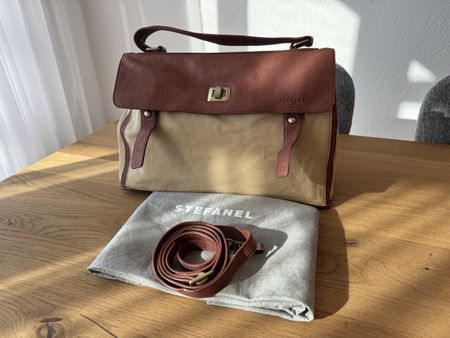 Stefanel Ledertasche mit Canvas - NEU! mit Staubbeutel