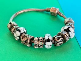 Silbernes Charm-Armband mit Blumenmuster Perlen (925)