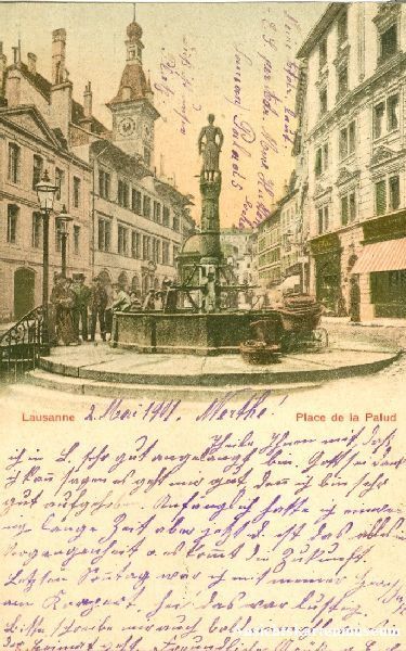 Cartoline postali: Neuchâtel - Place de la Palud col + 1901 – Usato da Emmenbrücke venduto da teestube