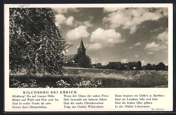 Cartoline postali: Kilchberg, Ortspanorama mit Kirche, Gedi – Usato da Berlin venduto da bartko-reher