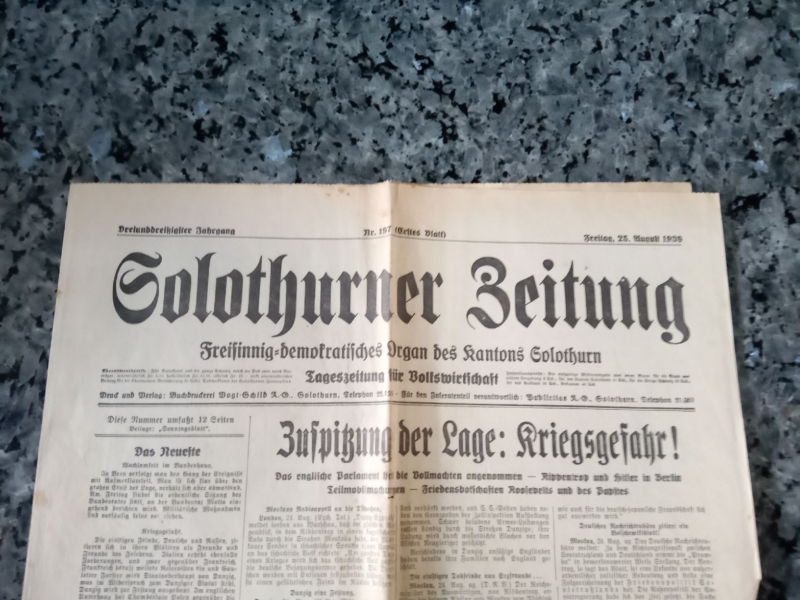 Riviste & Magazine: Solothurner Zeitung  Fr. 25. .Aug. 1939   – Usato da Hägendorf venduto da Yahuhu01