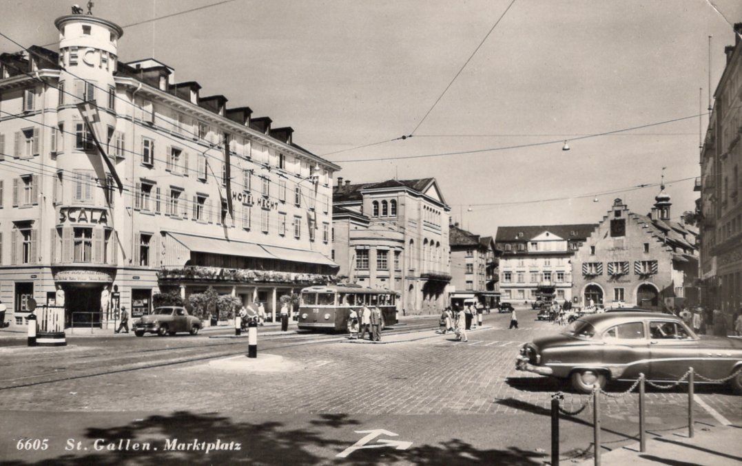 Cartoline postali: St. Gallen Bohl Marktplatz 1958 – Usato da St. Gallen venduto da Epu