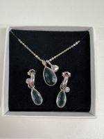 Fossil Schmuckset Halskette Ohrringe Tropfen silber blau