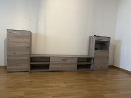 Wohnwand Holzoptik grau dreiteilig neuwertig