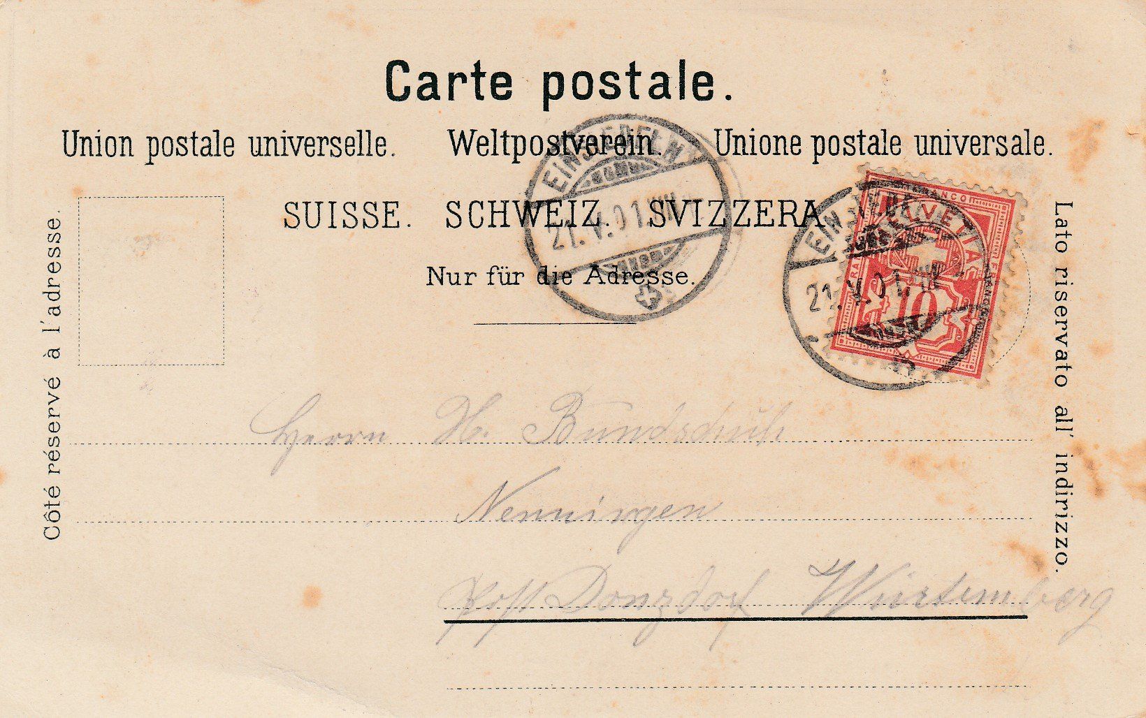 Cartoline postali: 1901 Ansichtskarte "Gruss aus Einsiedeln" - Davos Dorf – Usato da Rheinfelden venduto da ricci62 1