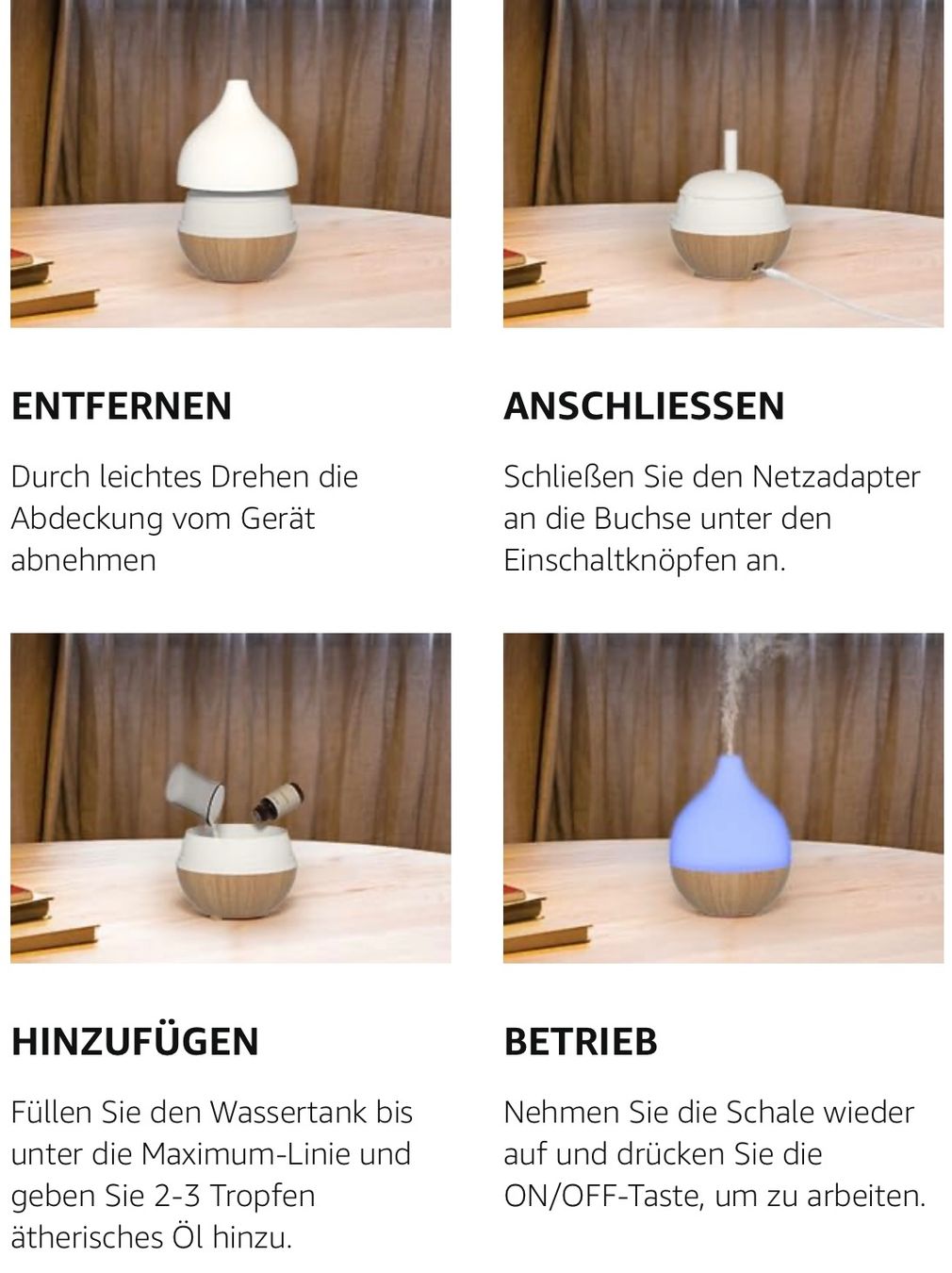 Duftöldiffusoren: Aroma Diffuser, 100ml weiss-braun Holzoptik – Neu und originalverpackt aus Basel von Seifehuesli 4