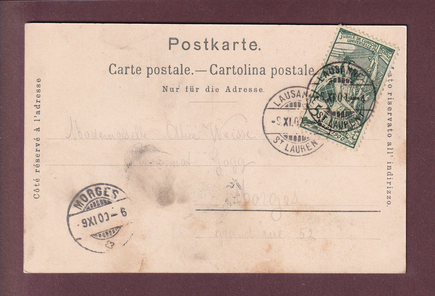 Cartoline postali: LAUSANNE - Boulevard de Grancy - 1900 UPU – Usato da Pully venduto da nicecards 1