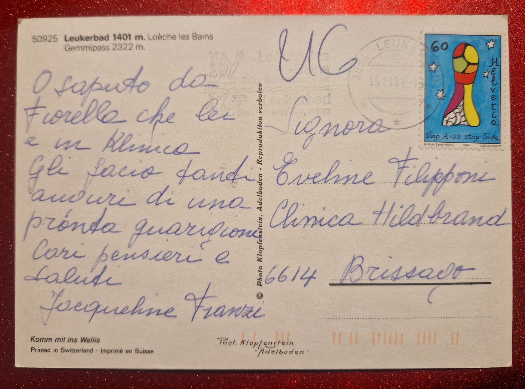 Cartoline postali: Leukerbad - Gemmipass 1994 – Usato da Melchnau venduto da Fishel 1