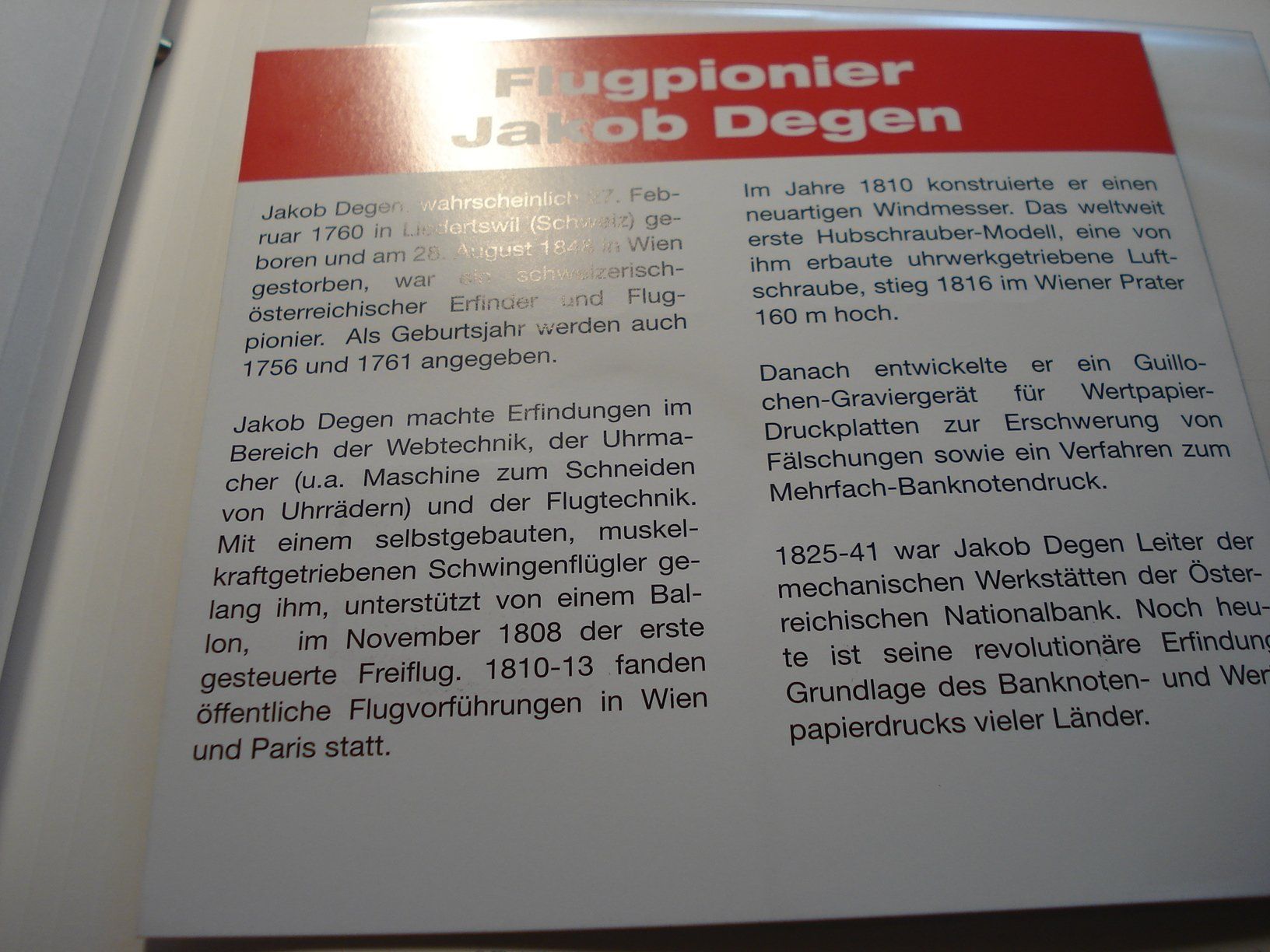 Tous les timbres: Folder 2010, Flugpionier Jakob Degen, – D'occasion à Niederwil AG par morostahu 2