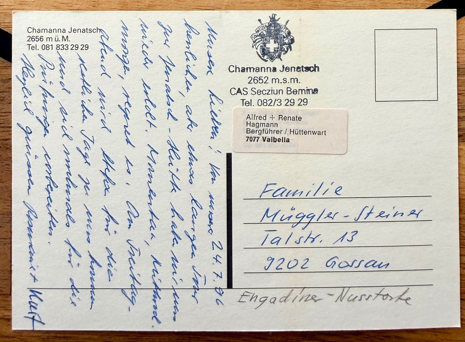Cartoline postali: Chamanna - Jenatsch - Hütte - Val Biver – Usato da Lutry venduto da Ediego 1