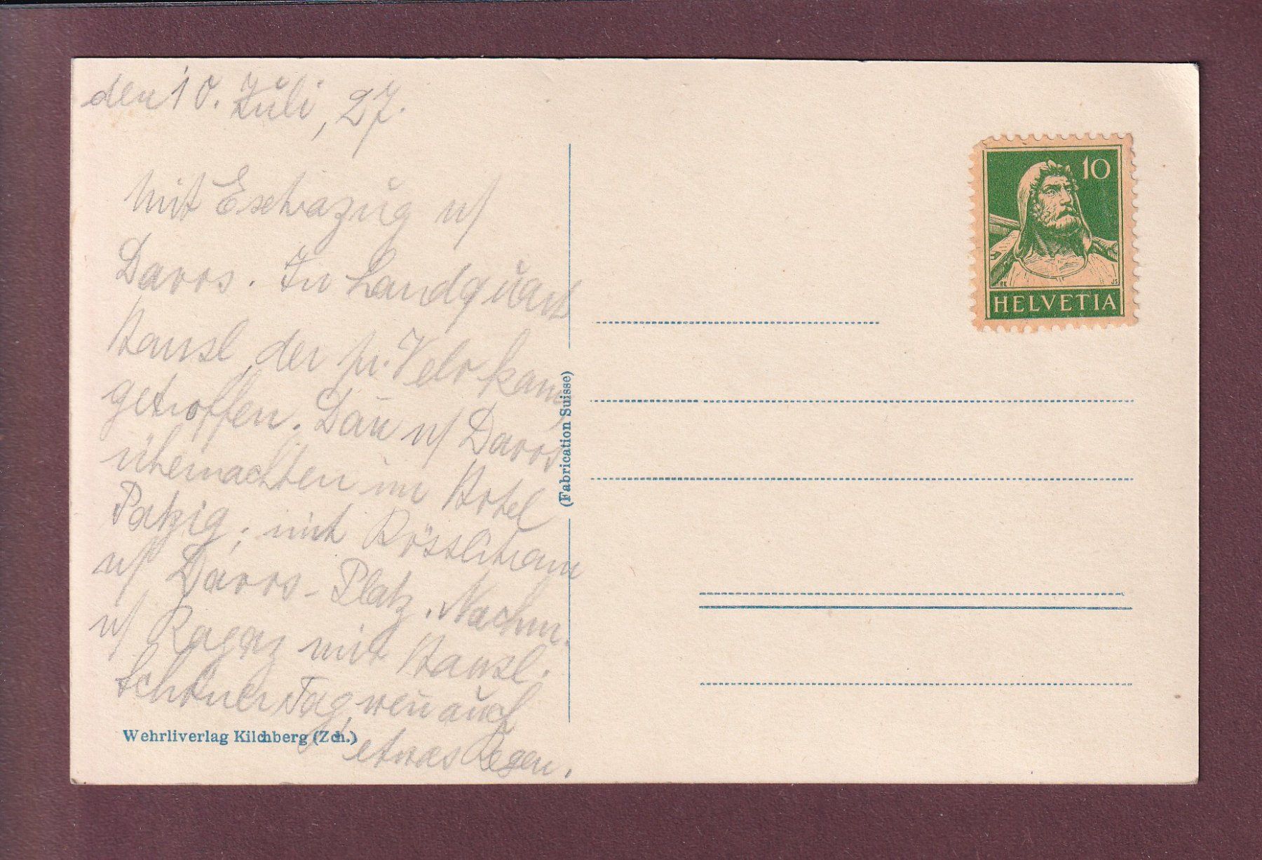 Cartoline postali: DAVOS-DORF - Schiahorn - 1927 – Usato da Pully venduto da nicecards 1